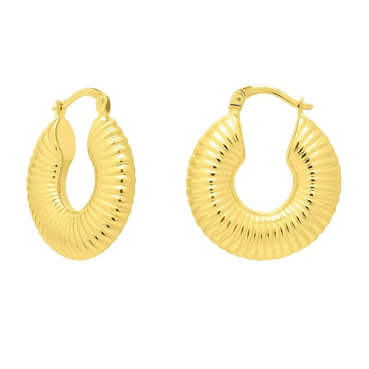 Gold Round Ribbed Hoop Earrings | 14K Gold Hoop Earrings DEEVE