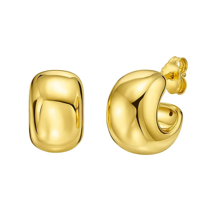Polished C Hoop Huggie Earrings in 14K Yellow Gold