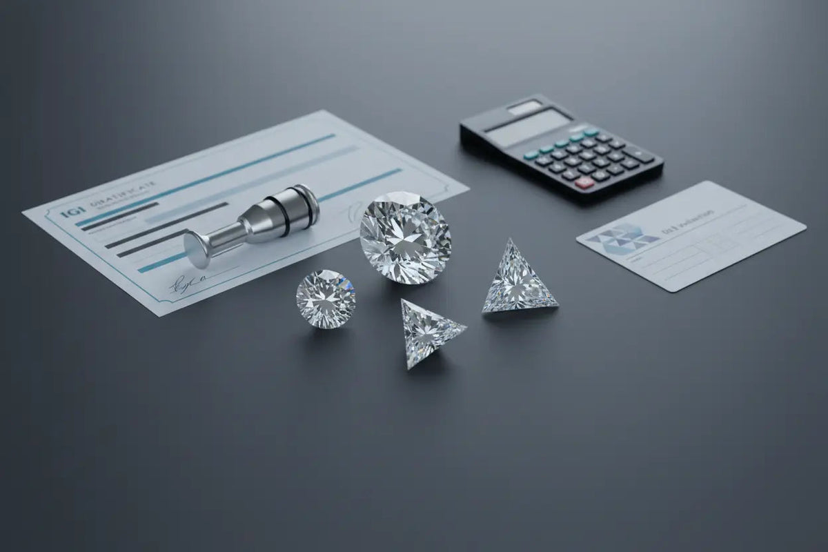 Round brilliant cut diamond showing brilliance, fire and scintillation under studio lighting