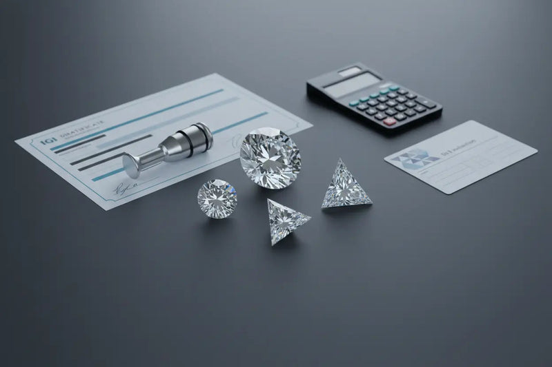 Round brilliant cut diamond showing brilliance, fire and scintillation under studio lighting