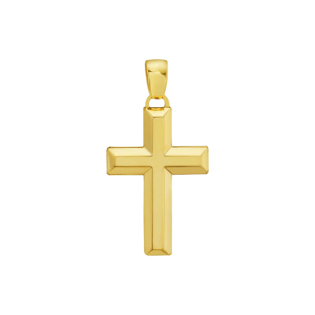 Polished beveled cross pendant in 14K yellow gold