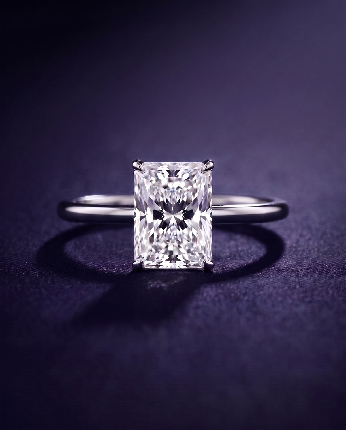 Radiant cut lab grown diamond engagement ring in 14K white gold