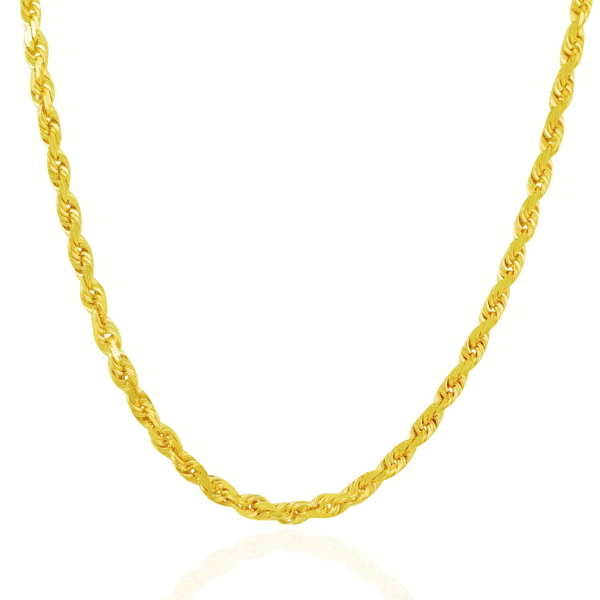Solid rope chain in 14K yellow gold hanging in a curve