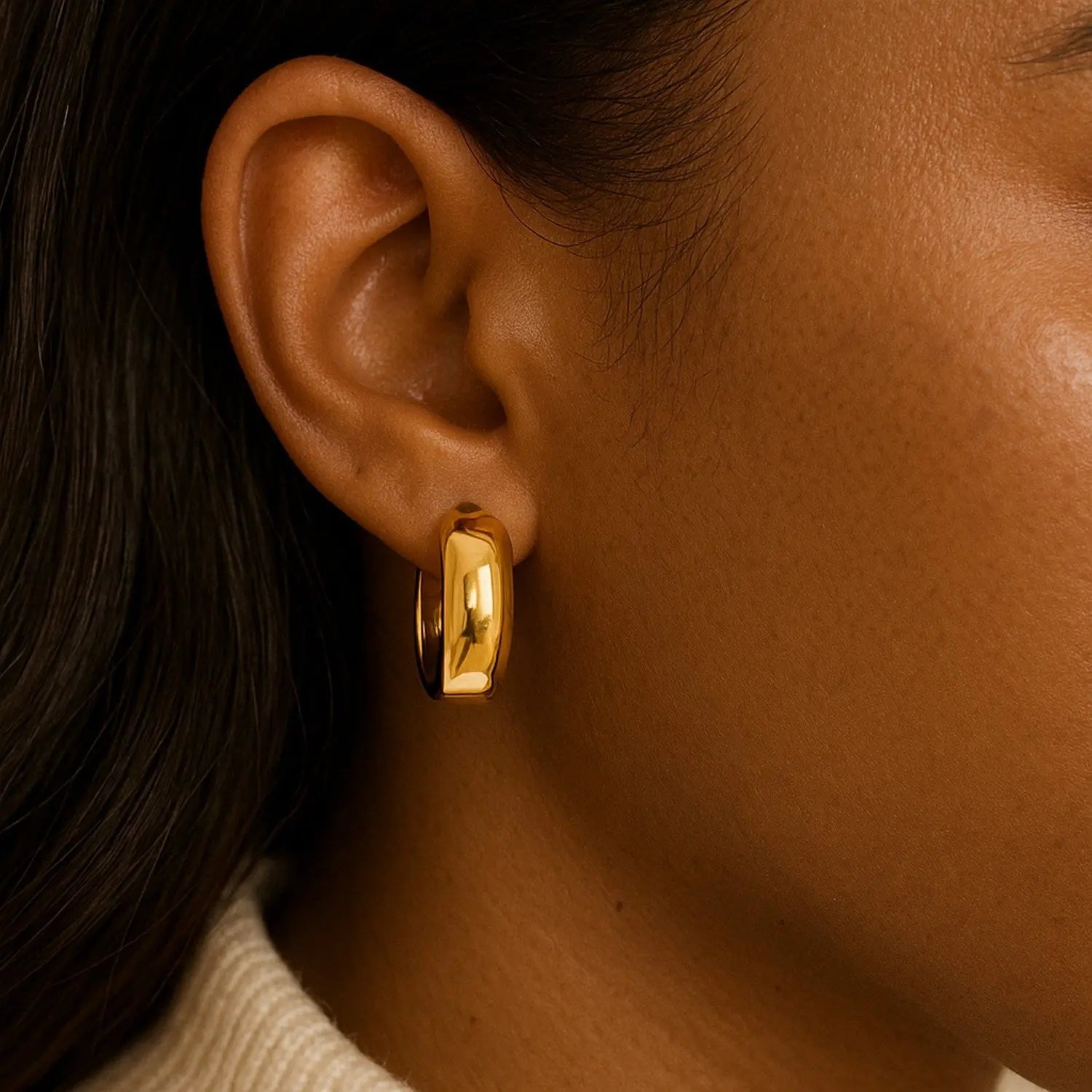 Wide Medium Hoop Earrings Snap Lock | 14K Gold  Hoop Earrings DEEVE