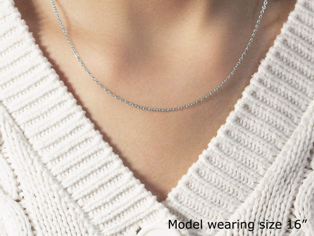 Round Cable Link Chain in 18K White Gold, 1.50mm
