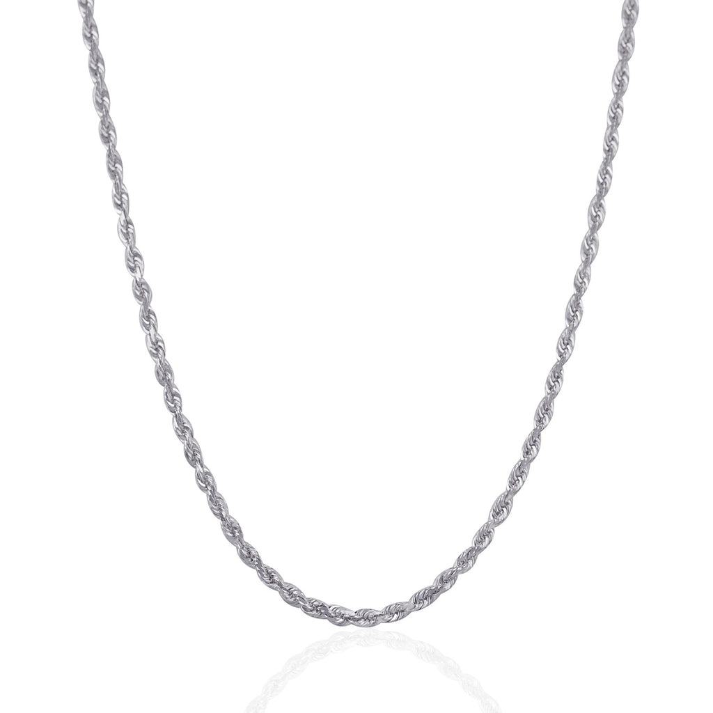 Solid rope chain in 14K white gold hanging in a curve