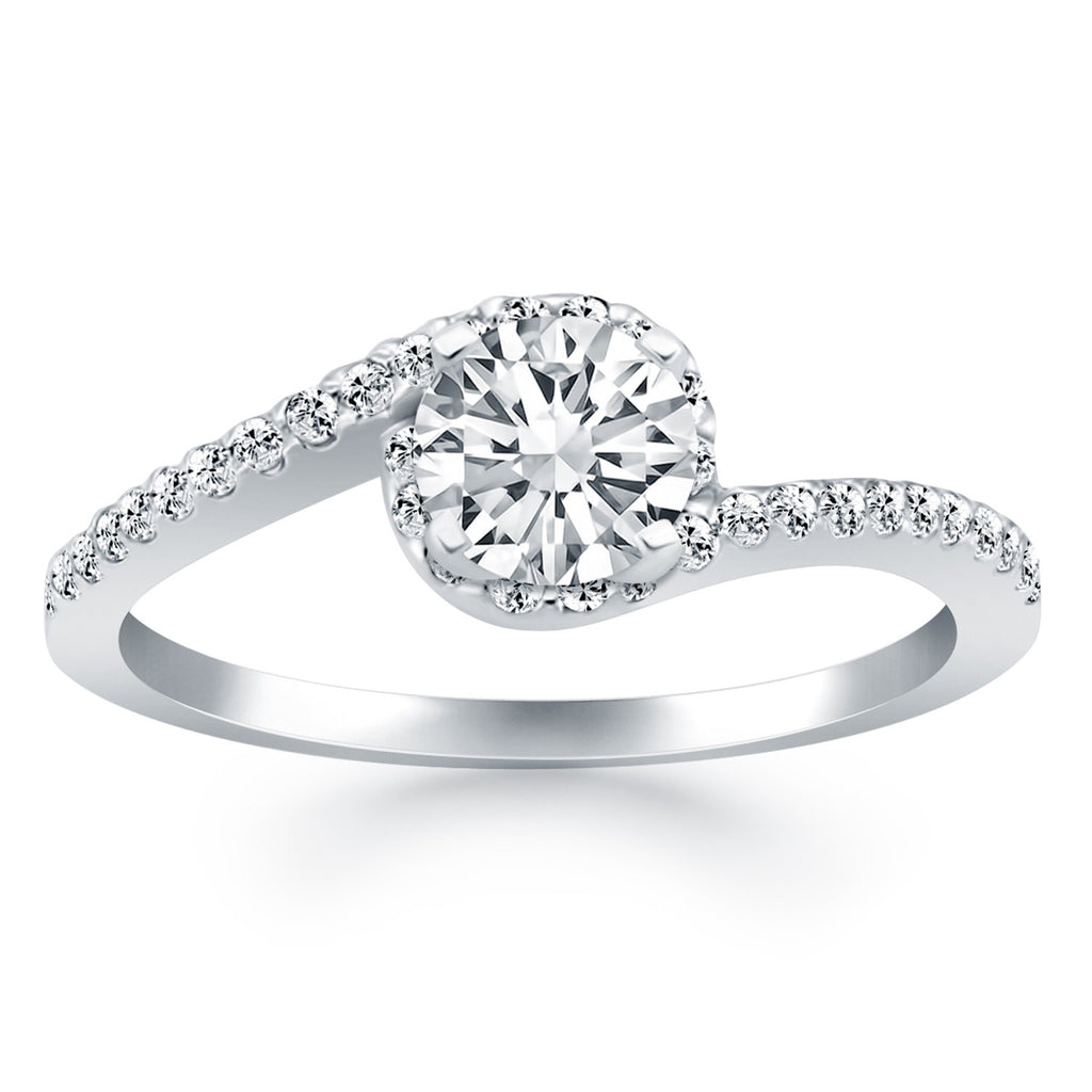 Round Diamond Engagement Ring | Swirl Halo in 14K White Gold | 0.66 cttw