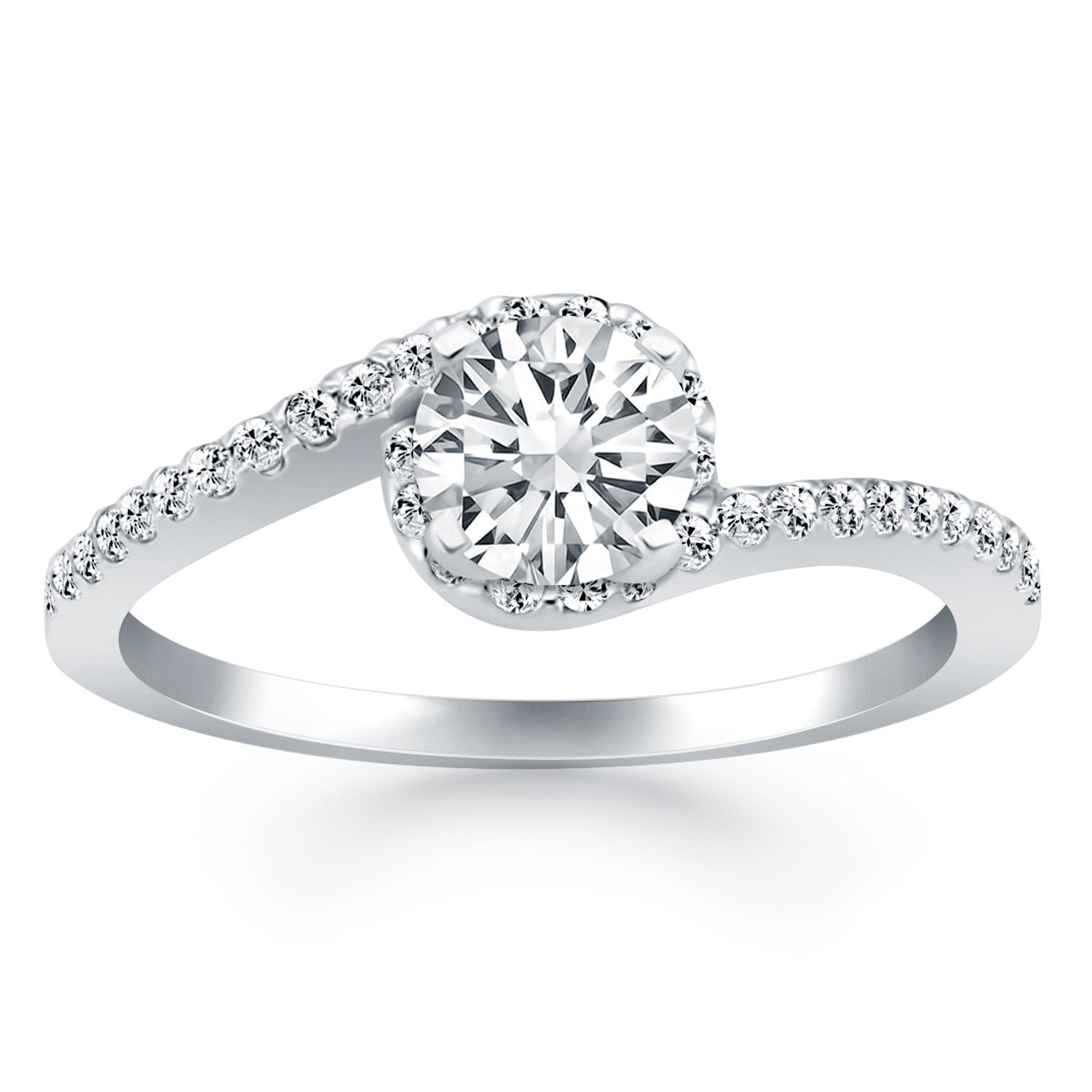 Round Diamond Engagement Ring | Swirl Halo in 14K White Gold | 0.66 cttw