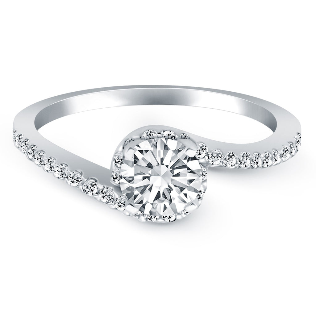 Round Diamond Engagement Ring | Swirl Halo in 14K White Gold | 0.66 cttw