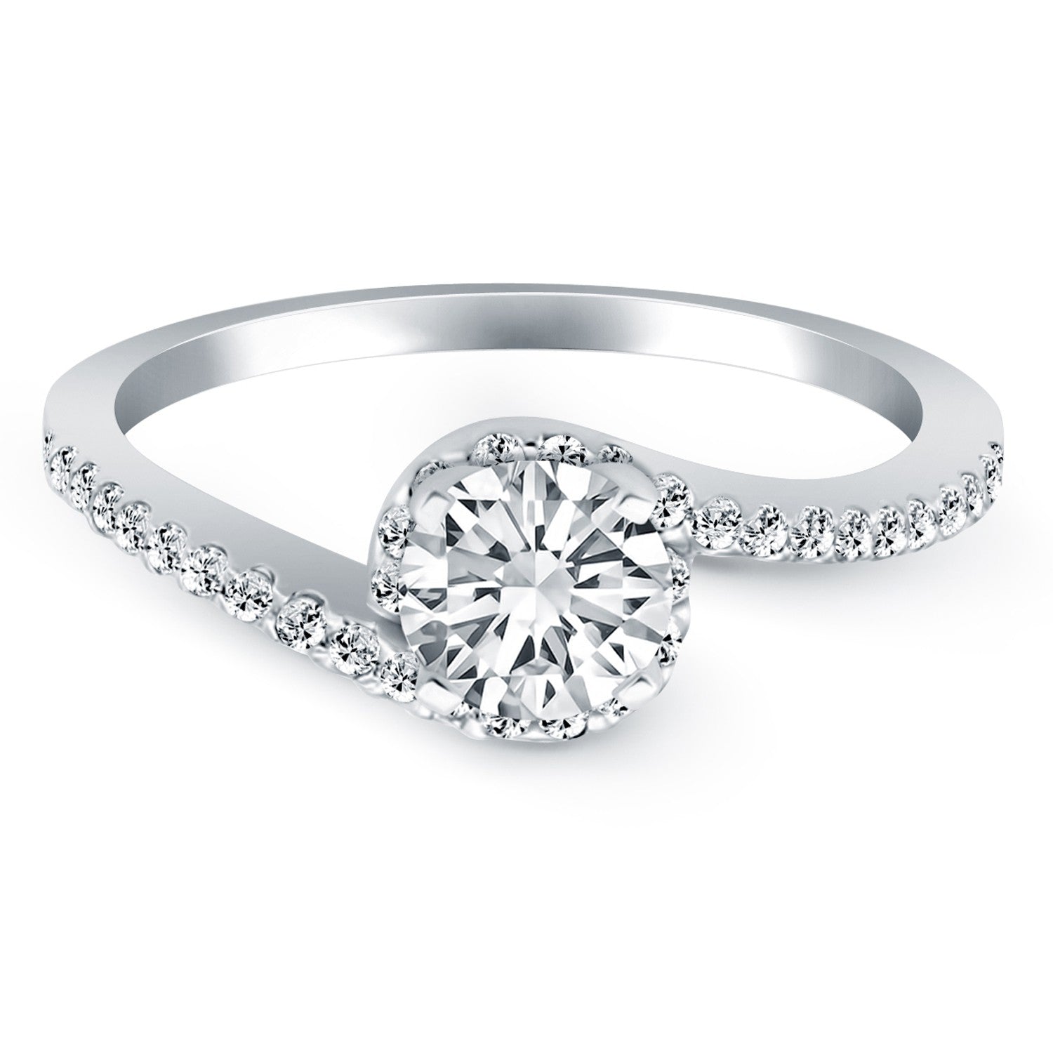 Round Diamond Engagement Ring | Swirl Halo in 14K White Gold | 0.66 cttw