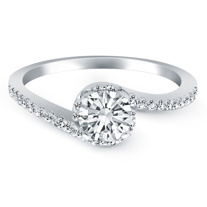 Round Diamond Engagement Ring, Swirl Halo in 14K White Gold, 0.66 cttw