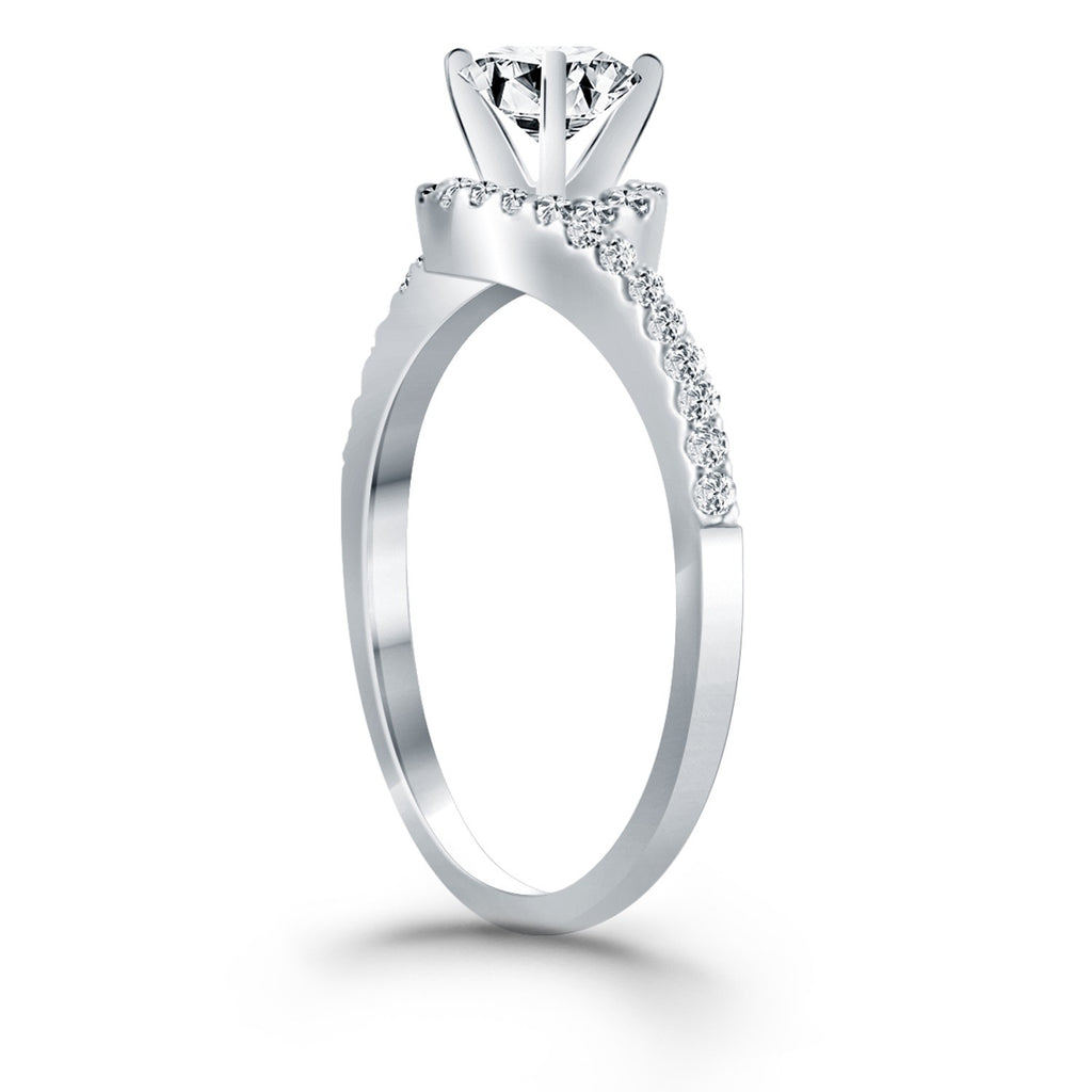 Round Diamond Engagement Ring | Swirl Halo in 14K White Gold | 0.66 cttw