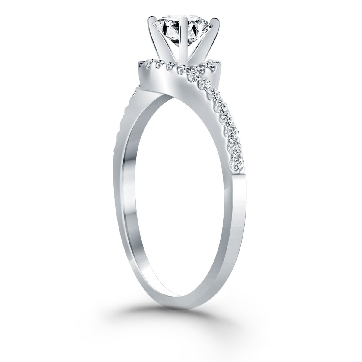 Round Diamond Engagement Ring | Swirl Halo in 14K White Gold | 0.66 cttw