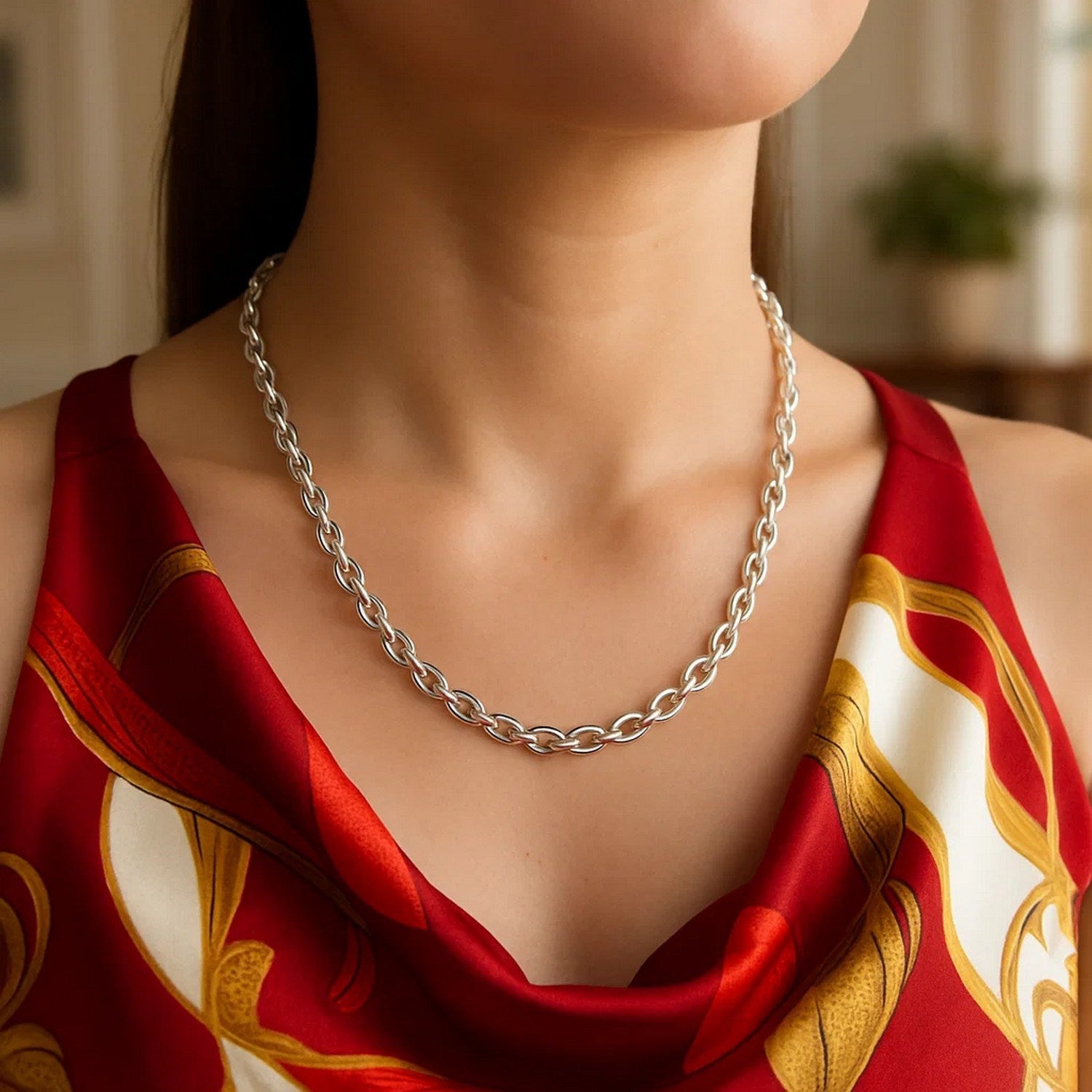 Oval Rolo Chain Necklace in 14K White Gold | 4.60mm