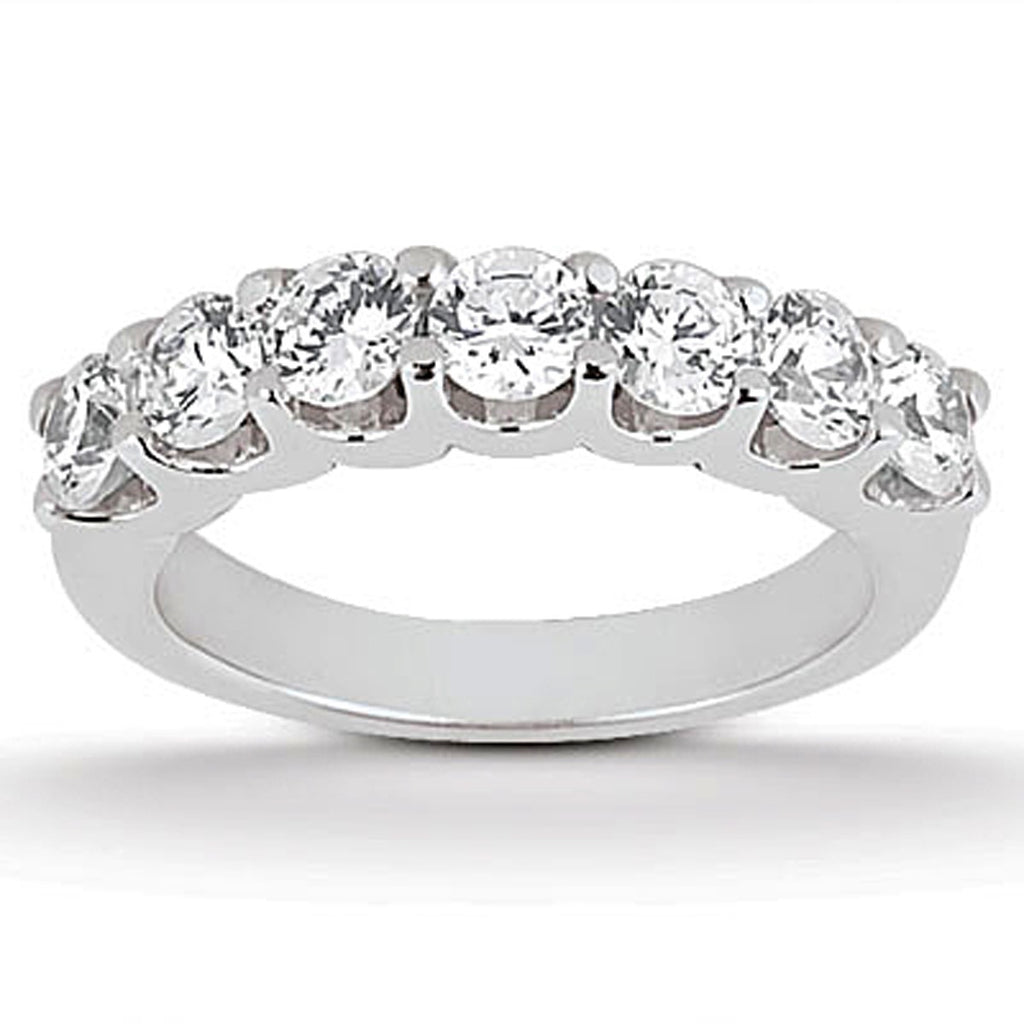 Seven Stone Scalloped Diamond Wedding Band in 14K White Gold, 1.05 Ct
