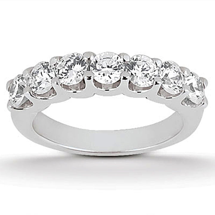 Seven Stone Scalloped Diamond Wedding Band in 14K White Gold, 1.05 Ct