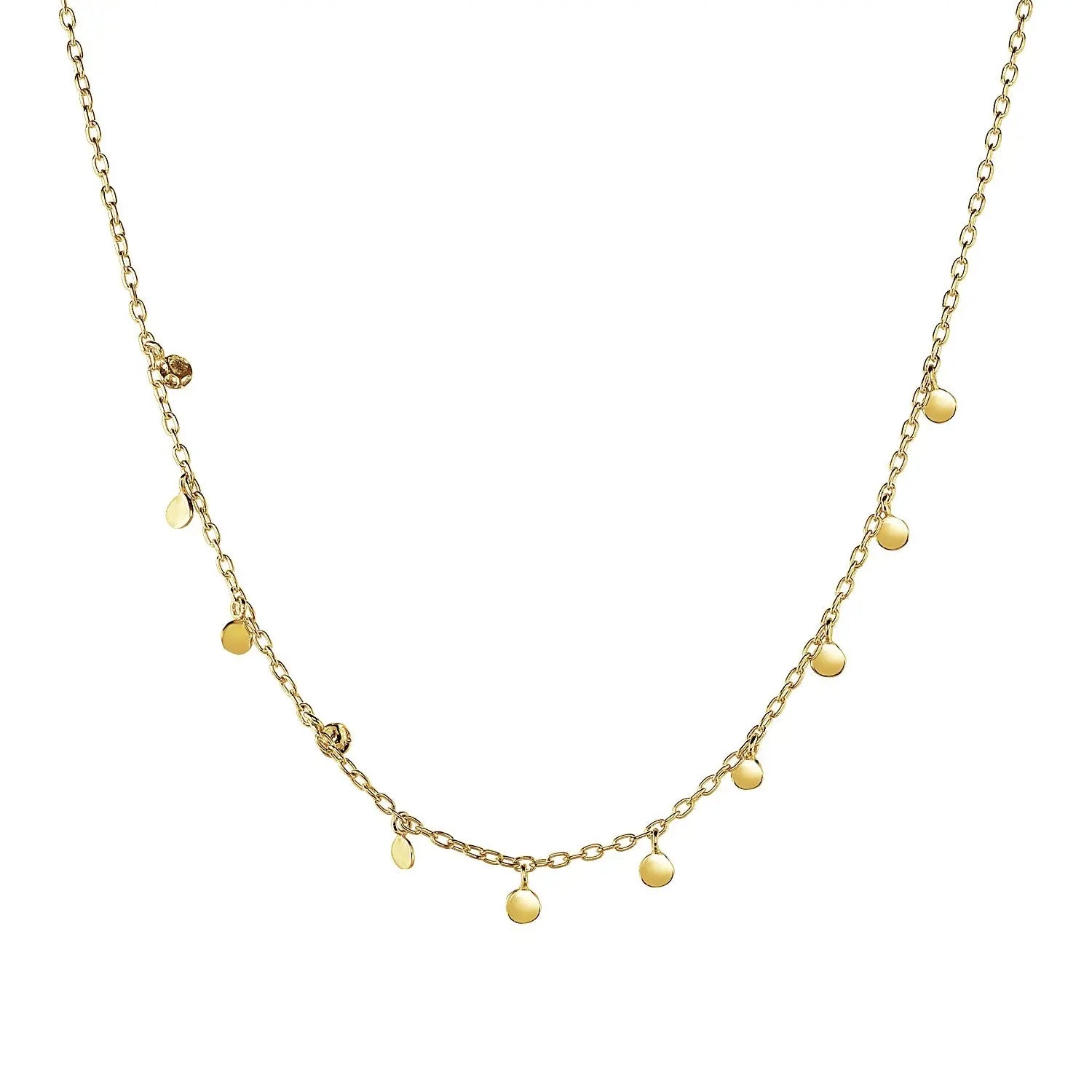 choker 14k gold chain necklace with dangling flat mini discs