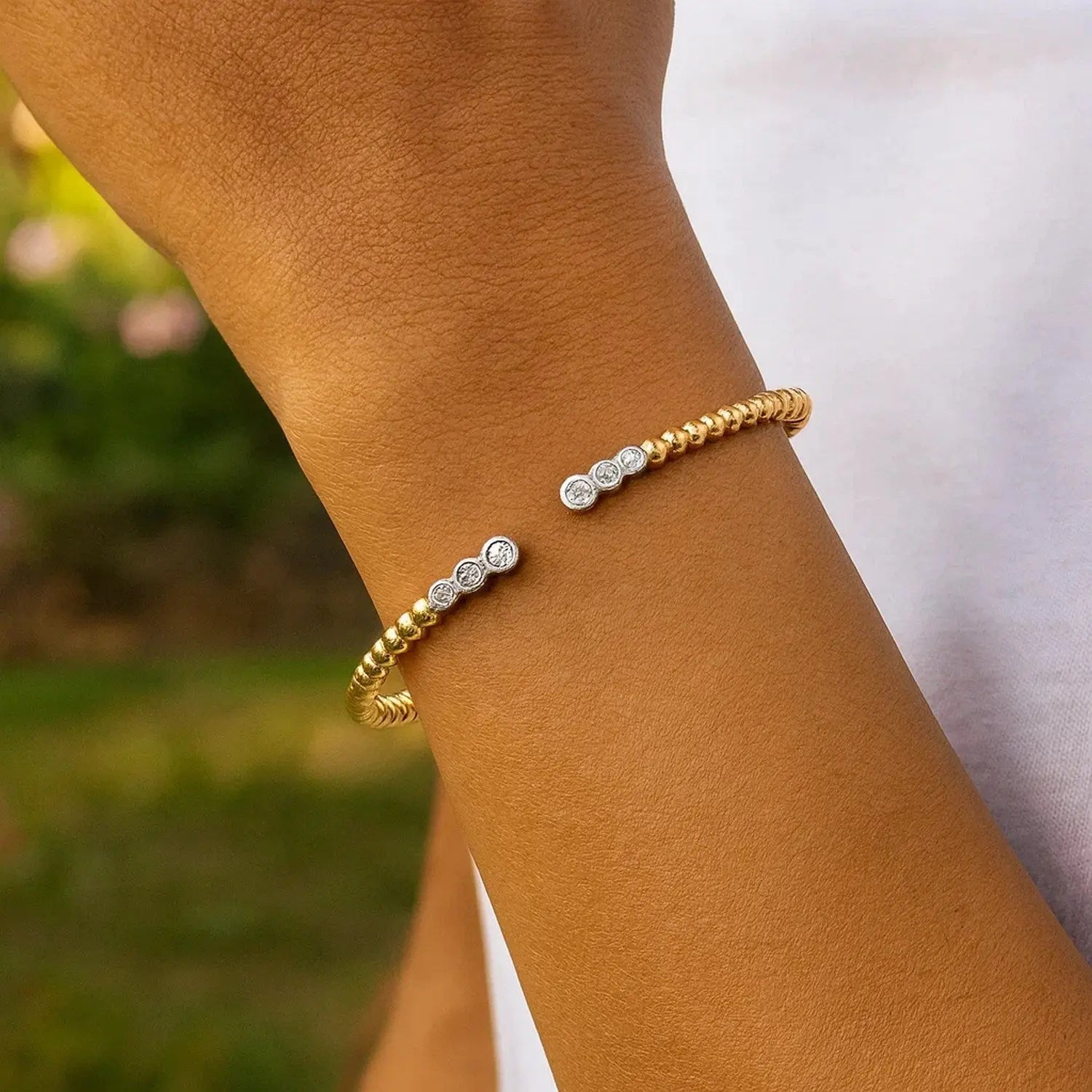 14k Yellow Gold Palina Diamond Bead Bangle  Cuffs DEEVE