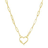 Paperclip Chain Necklace with Heart Carabiner Clasp in 14K Yellow Gold