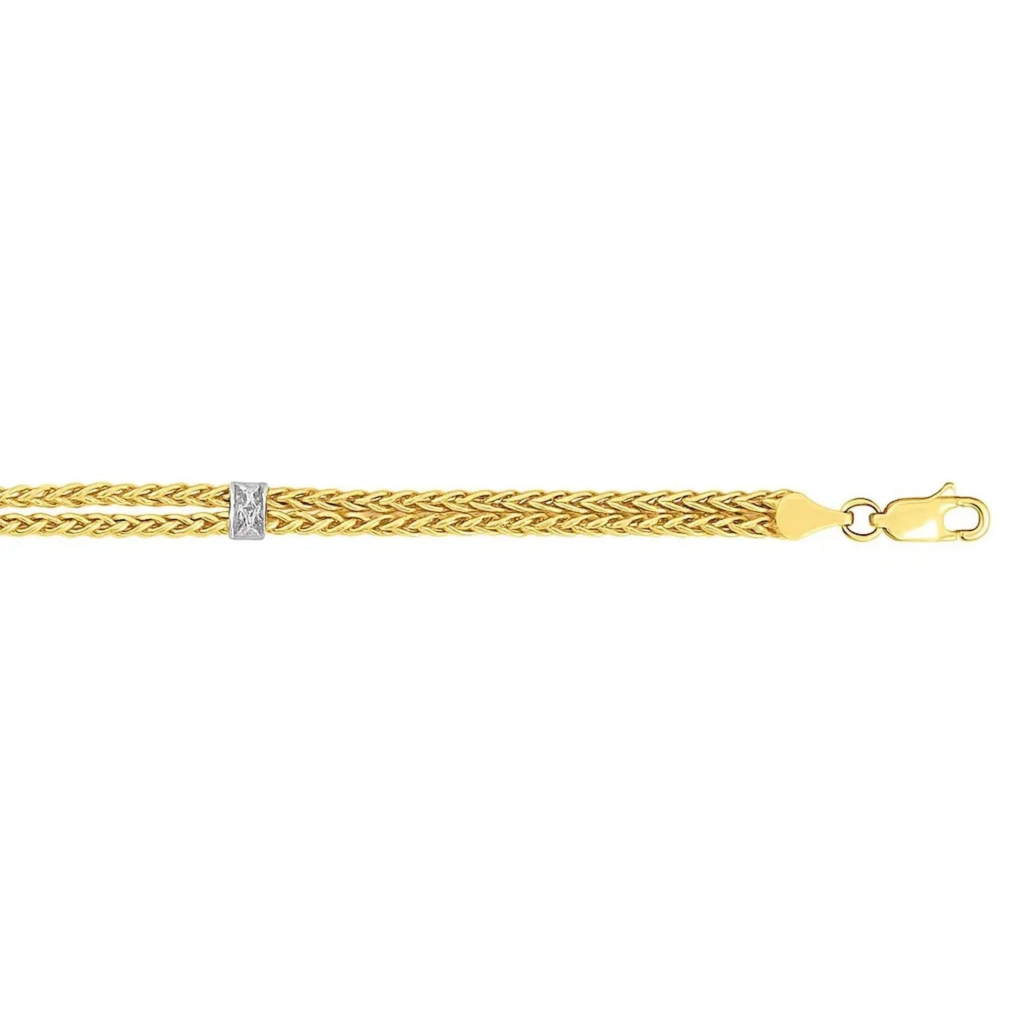 Dual Wheat Chain Bracelet With Diamond Stations in 14K Two Tone Gold  Woven Bracelets DEEVE