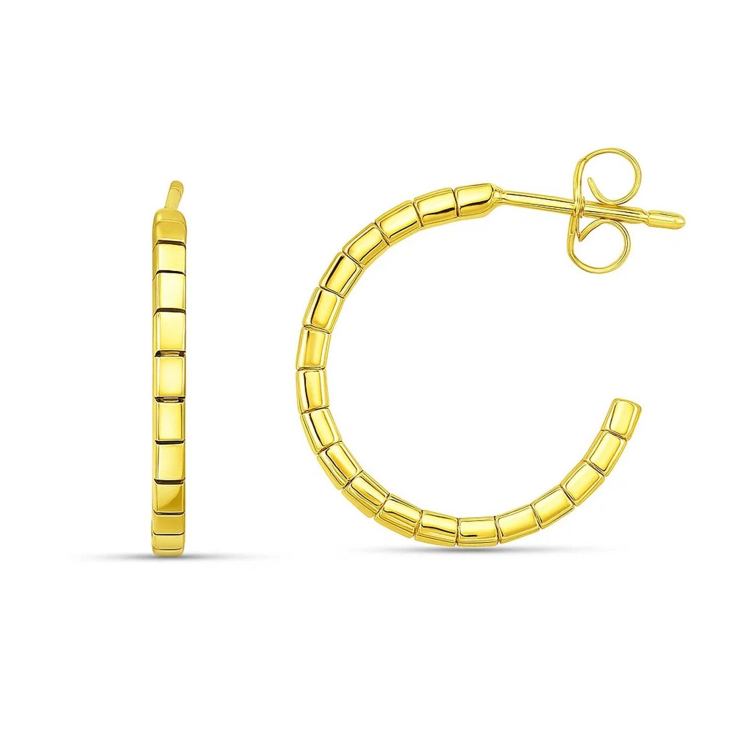 Brick Omega Hoop Earrings in 14K Yellow Gold