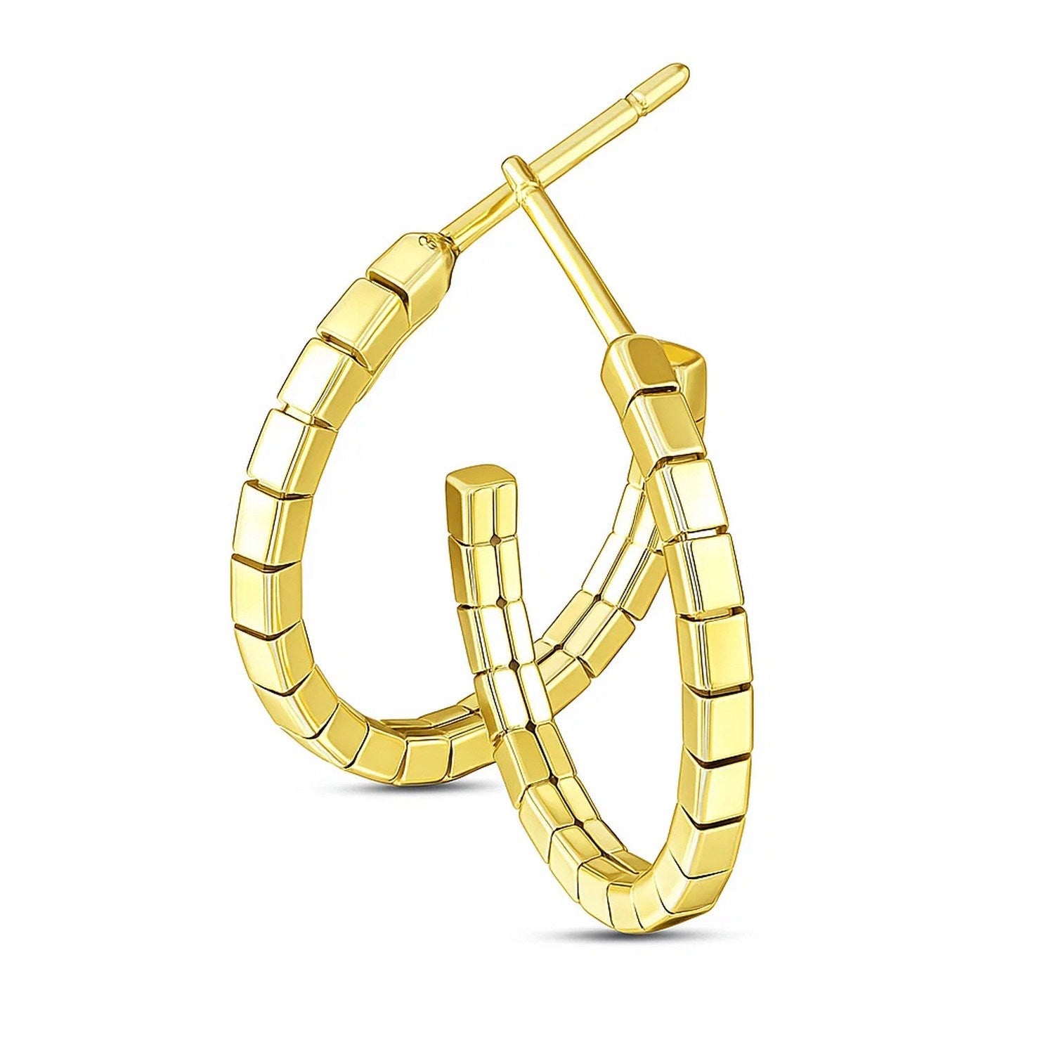 Brick Omega Hoop Earrings in 14K Yellow Gold