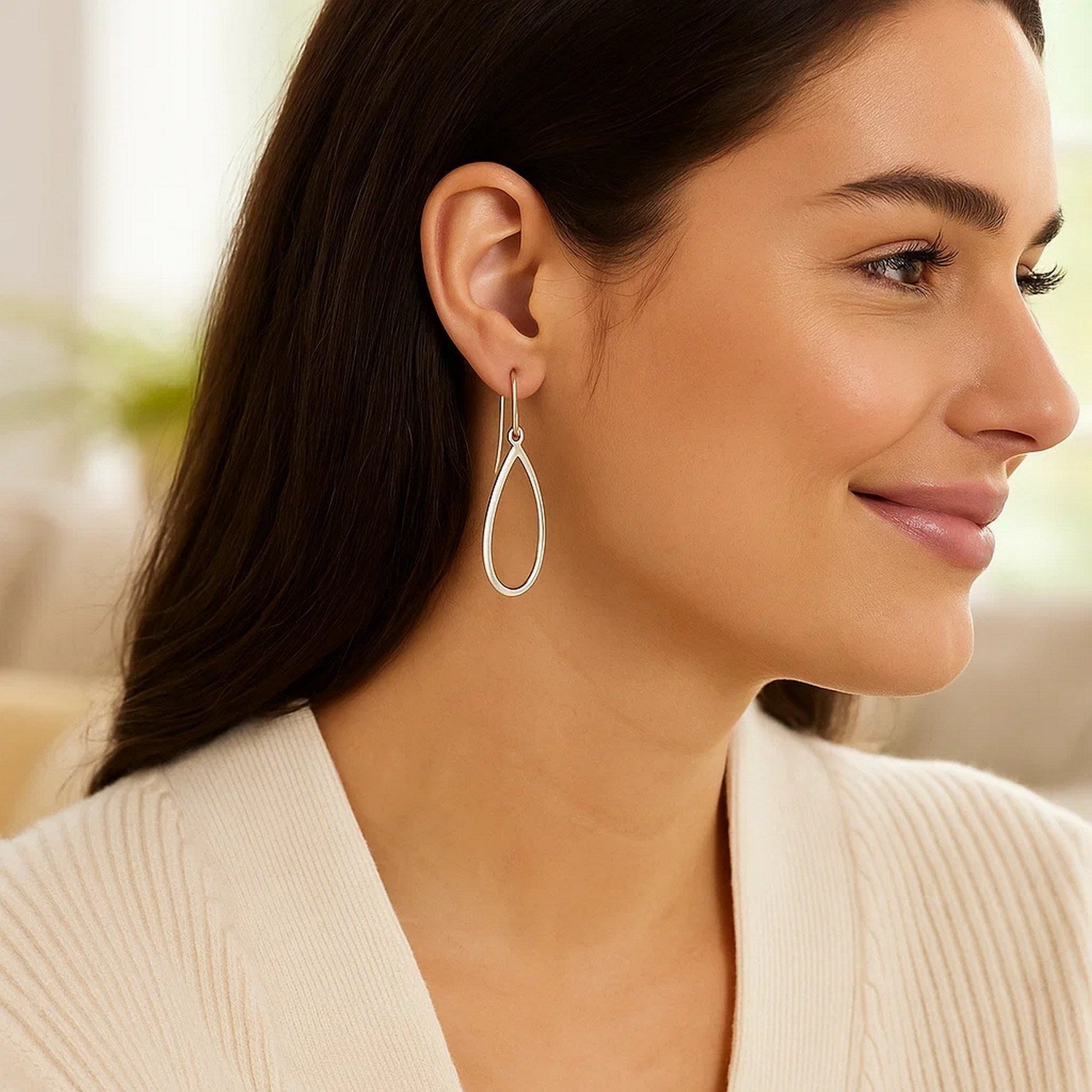 Open Teardrop Dangle Earrings in 14K White Gold