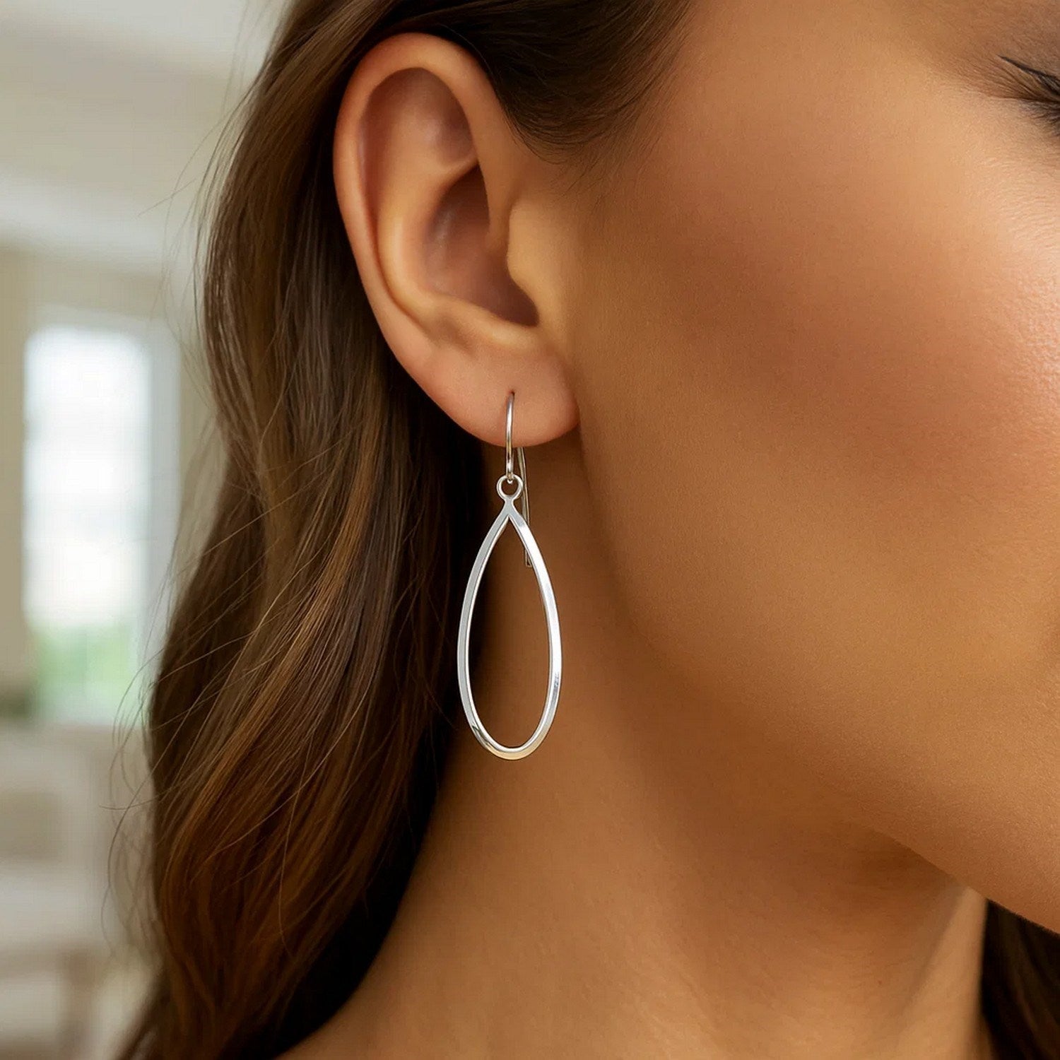 Open Teardrop Dangle Earrings in 14K White Gold