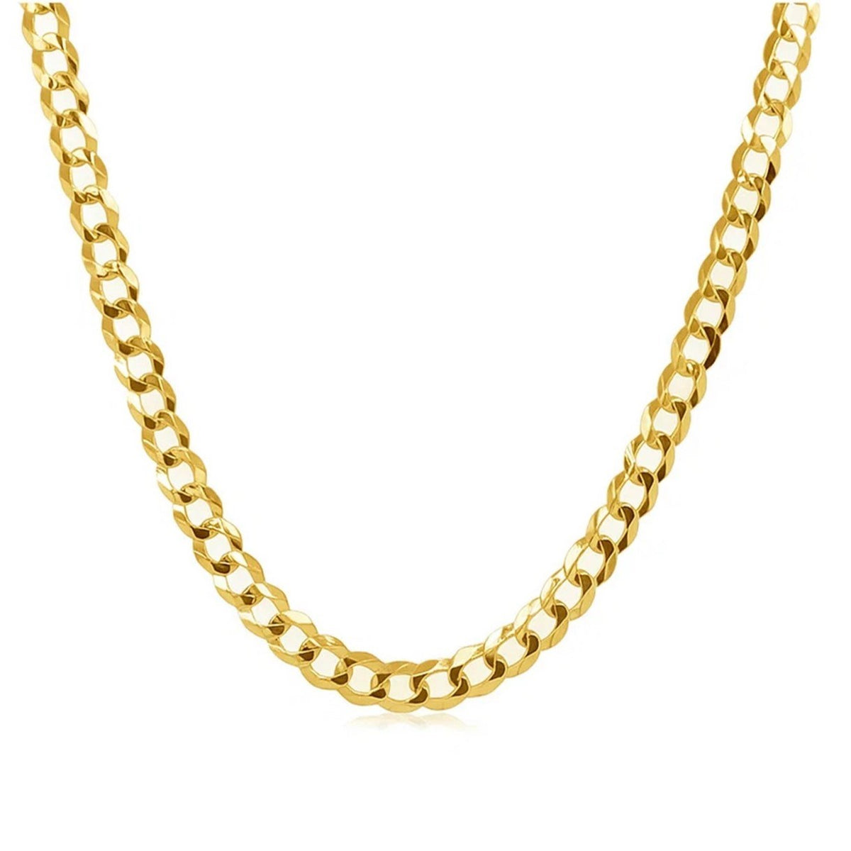 Solid curb chain in 14K yellow gold hanging in a curve