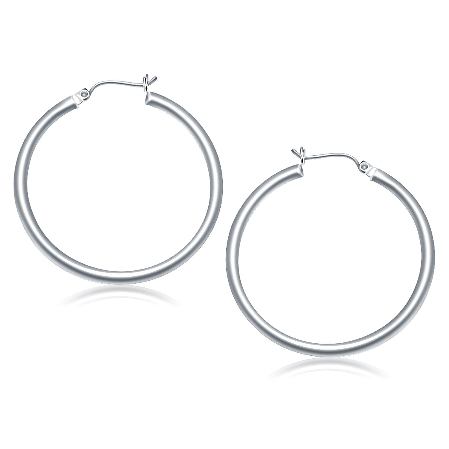 Classic Polished Hoop Earrings in 14K White Gold, 3x40mm