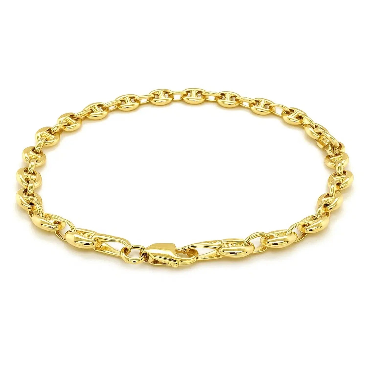 14K Yellow Gold Puffed Mariner Link Bracelet  Chain Bracelets DEEVE