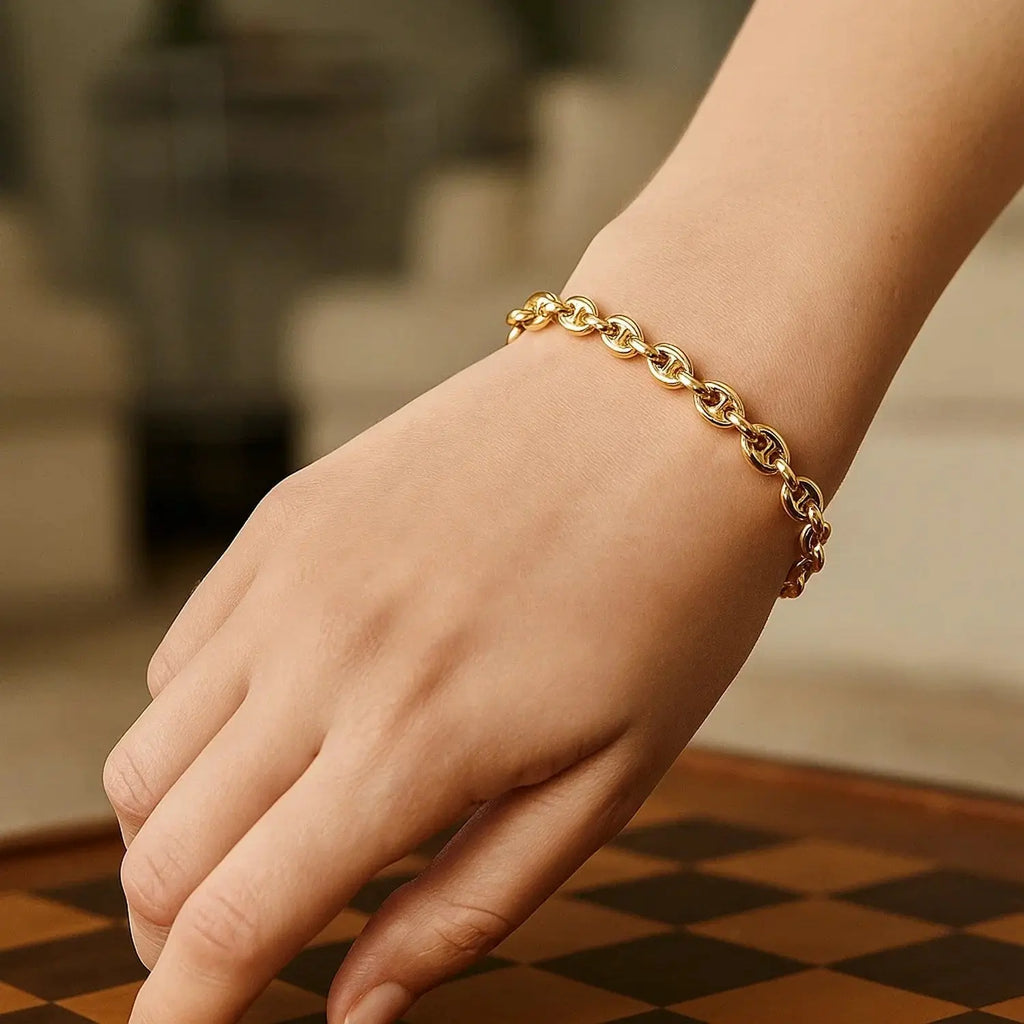 14K Yellow Gold Puffed Mariner Link Bracelet  Chain Bracelets DEEVE