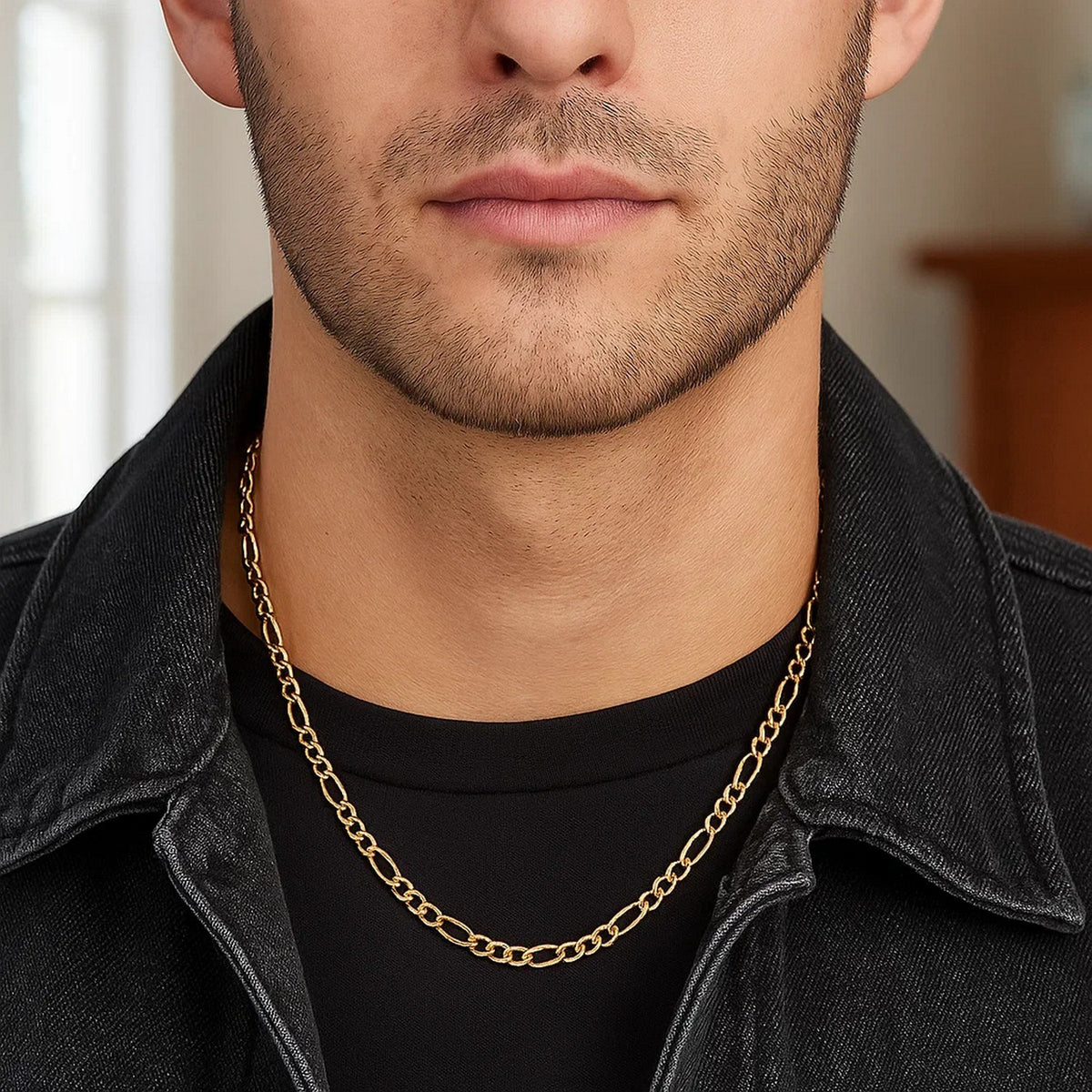 Solid Figaro Chain Necklace in 14K Gold | 4.50mm