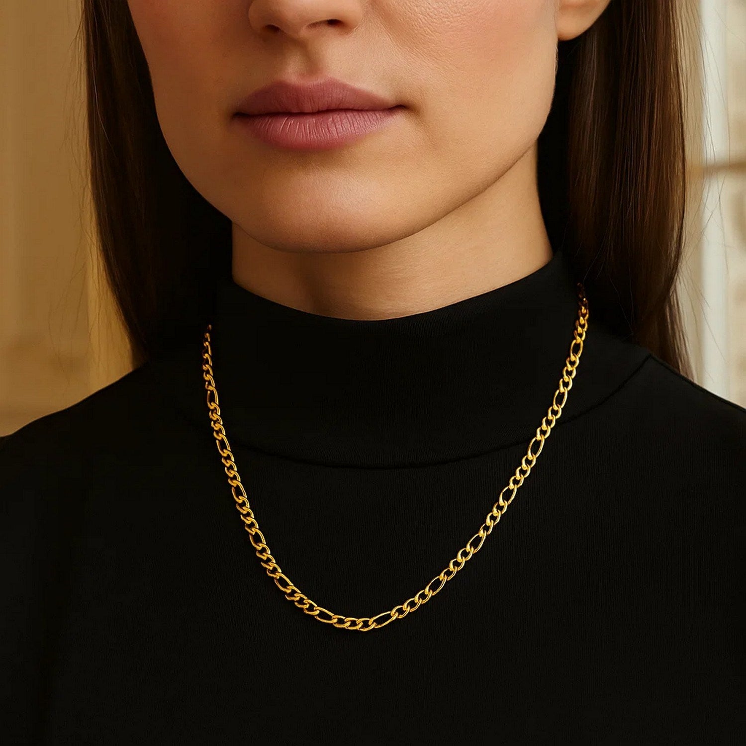 Solid Figaro Chain Necklace in 14K Gold | 4.50mm