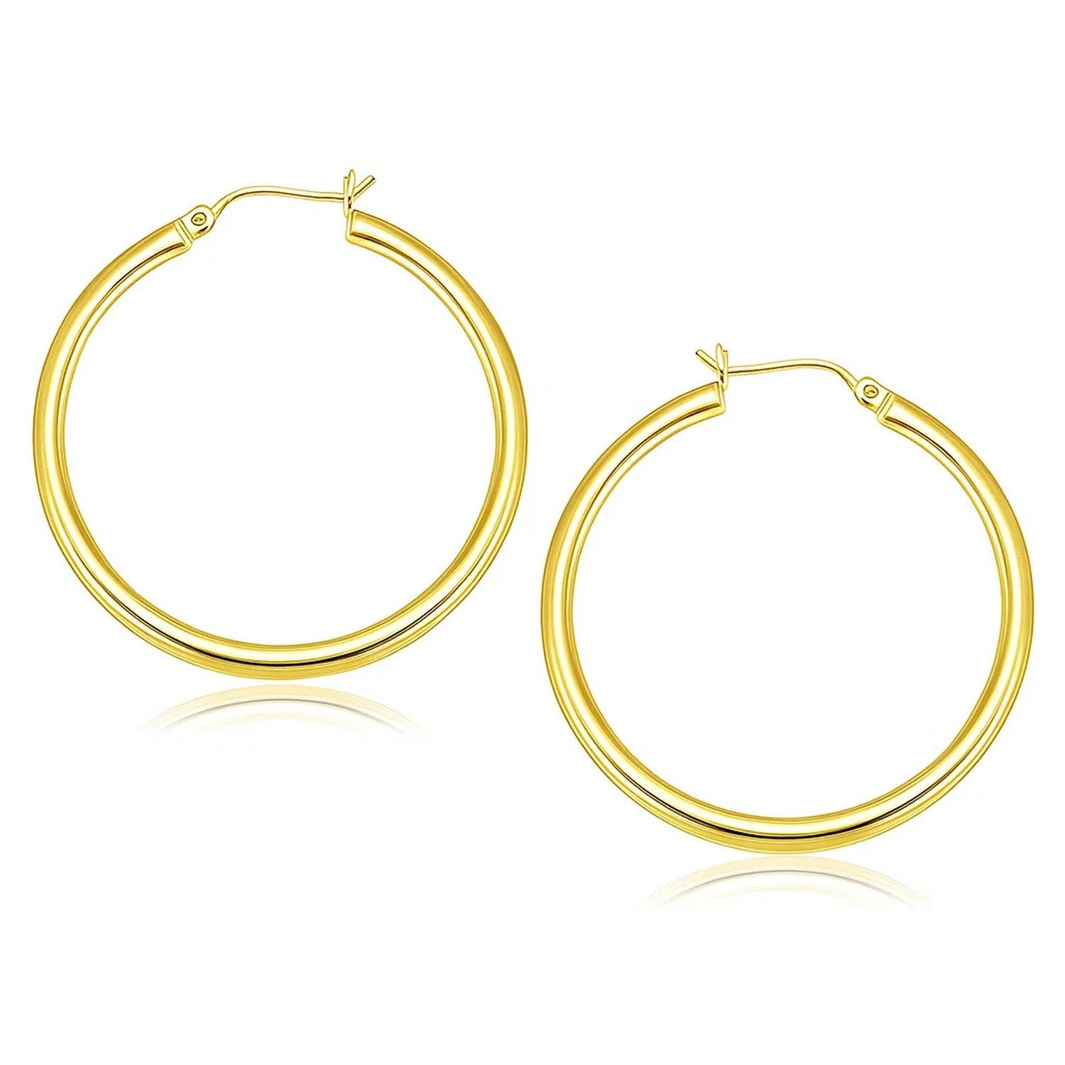 Classic Polished Hoop Earrings in 14K Gold | 3x40mm