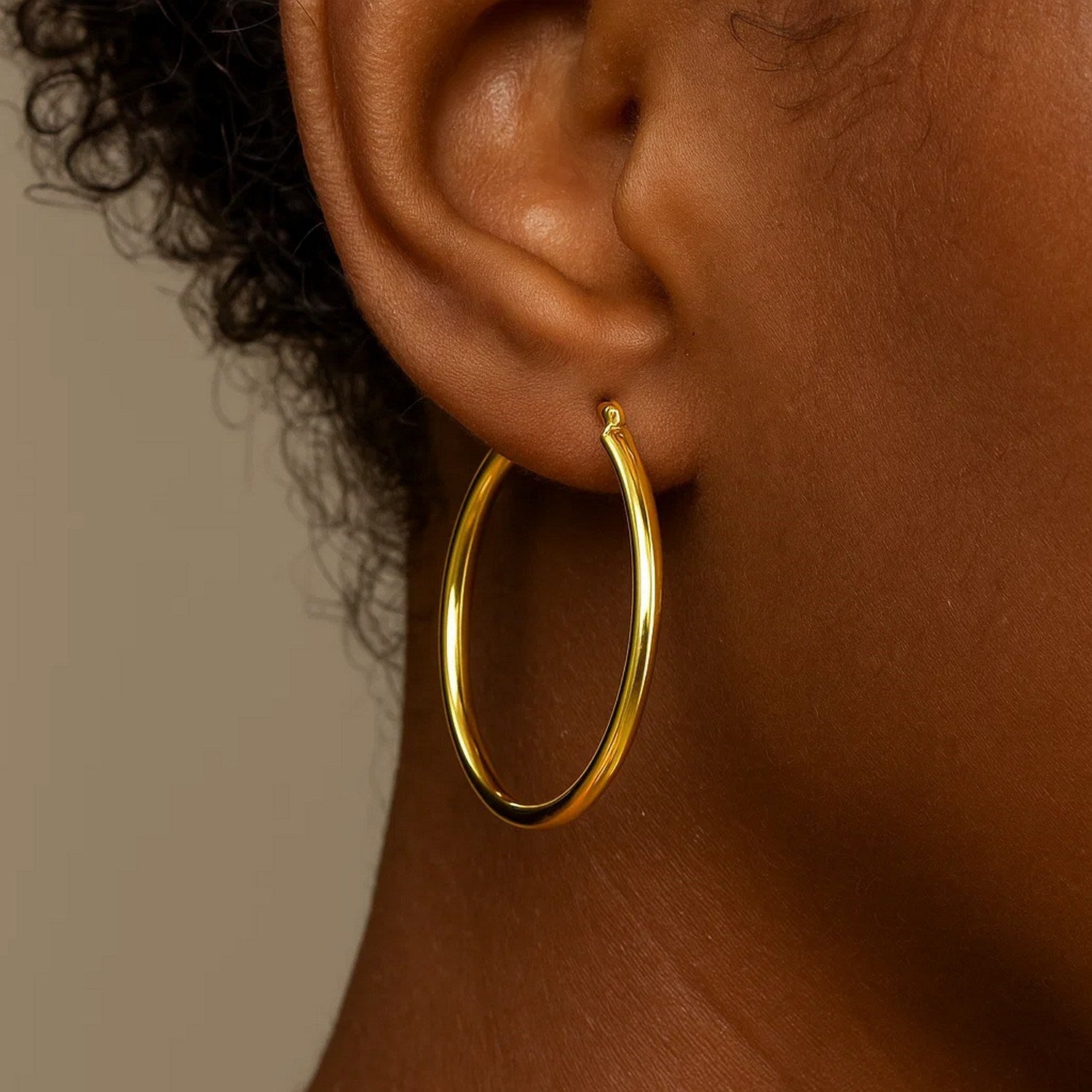 Classic Polished Hoop Earrings in 14K Gold | 3x40mm