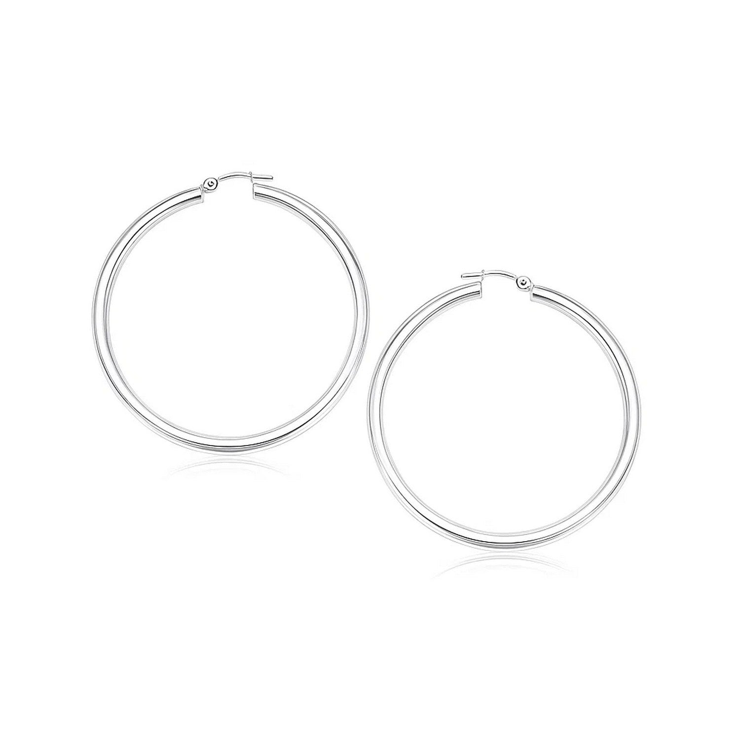 Classic Polished Hoop Earrings in 14K White Gold, 3x25mm