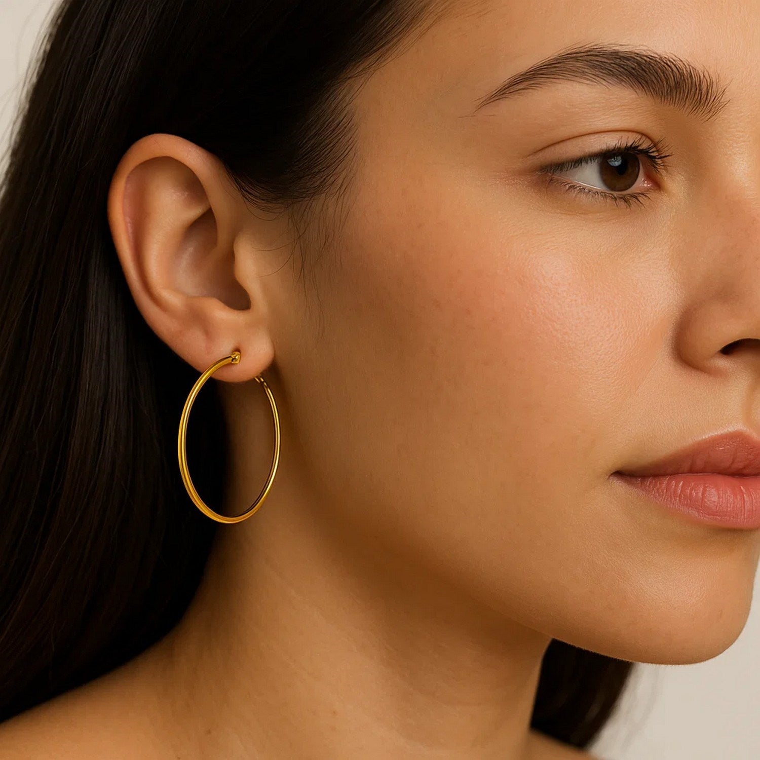 Classic Polished Hoop Earrings in 14K Gold | 3x25mm