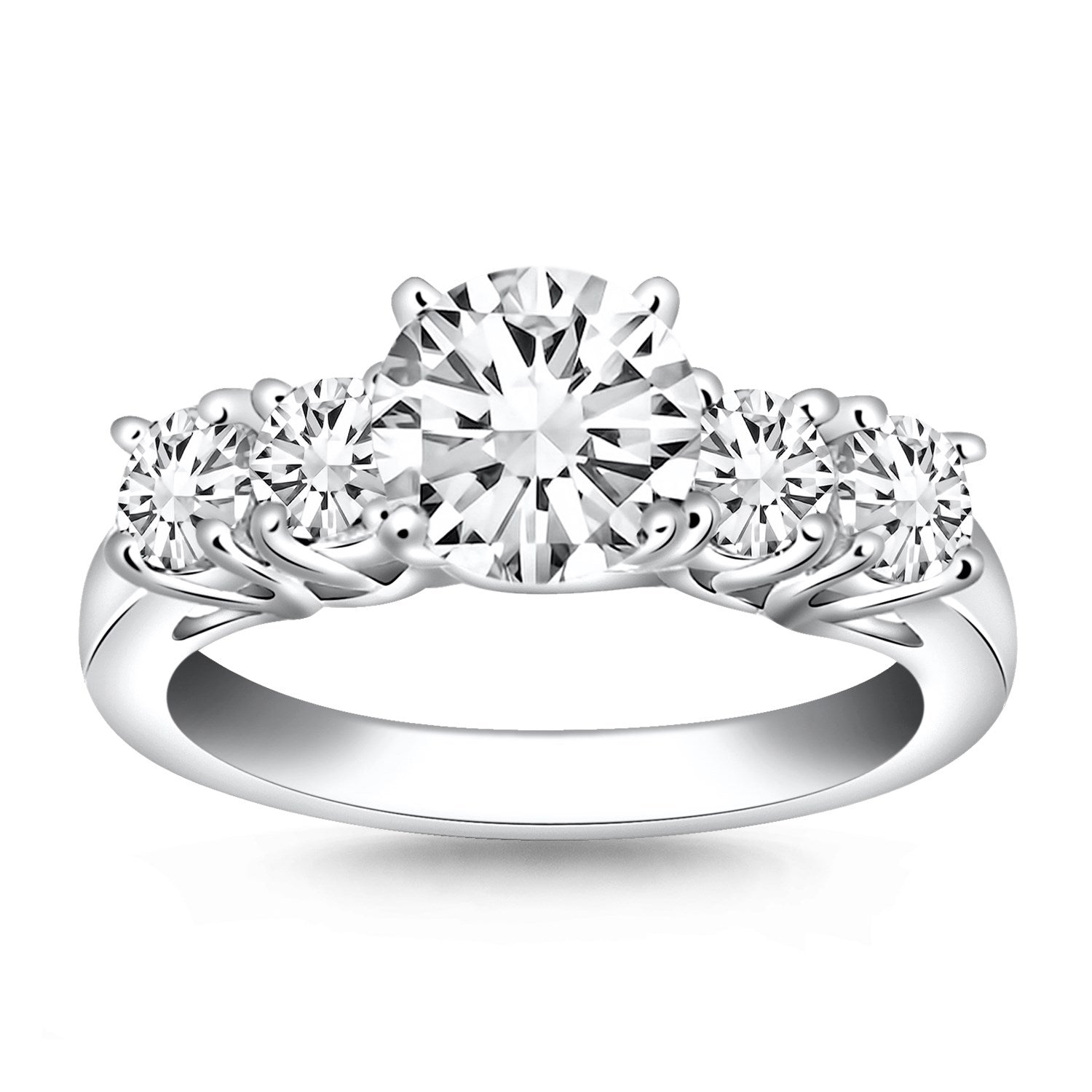 Five Stone Diamond Trellis Engagement Ring in 14K White Gold | 0.90 cttw