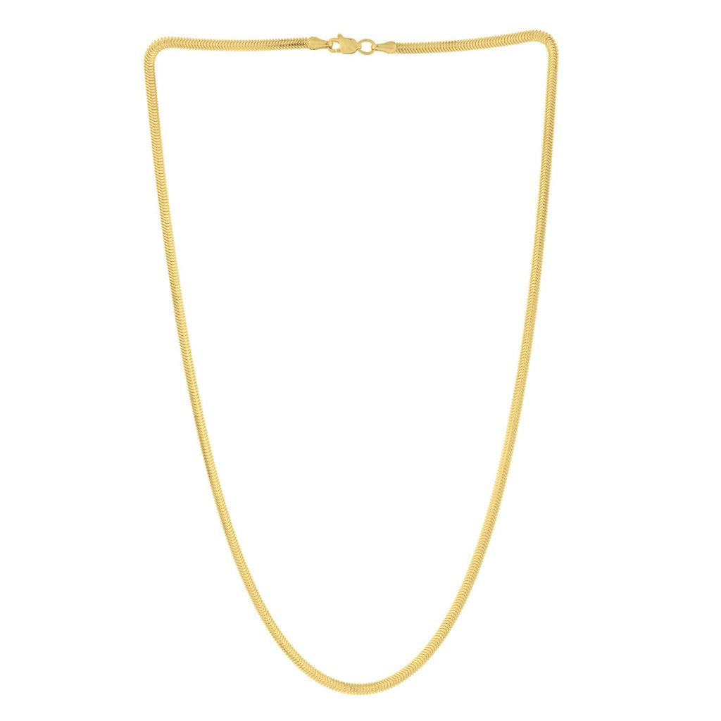 Oval snake chain in 14K yellow gold hanging in a curve