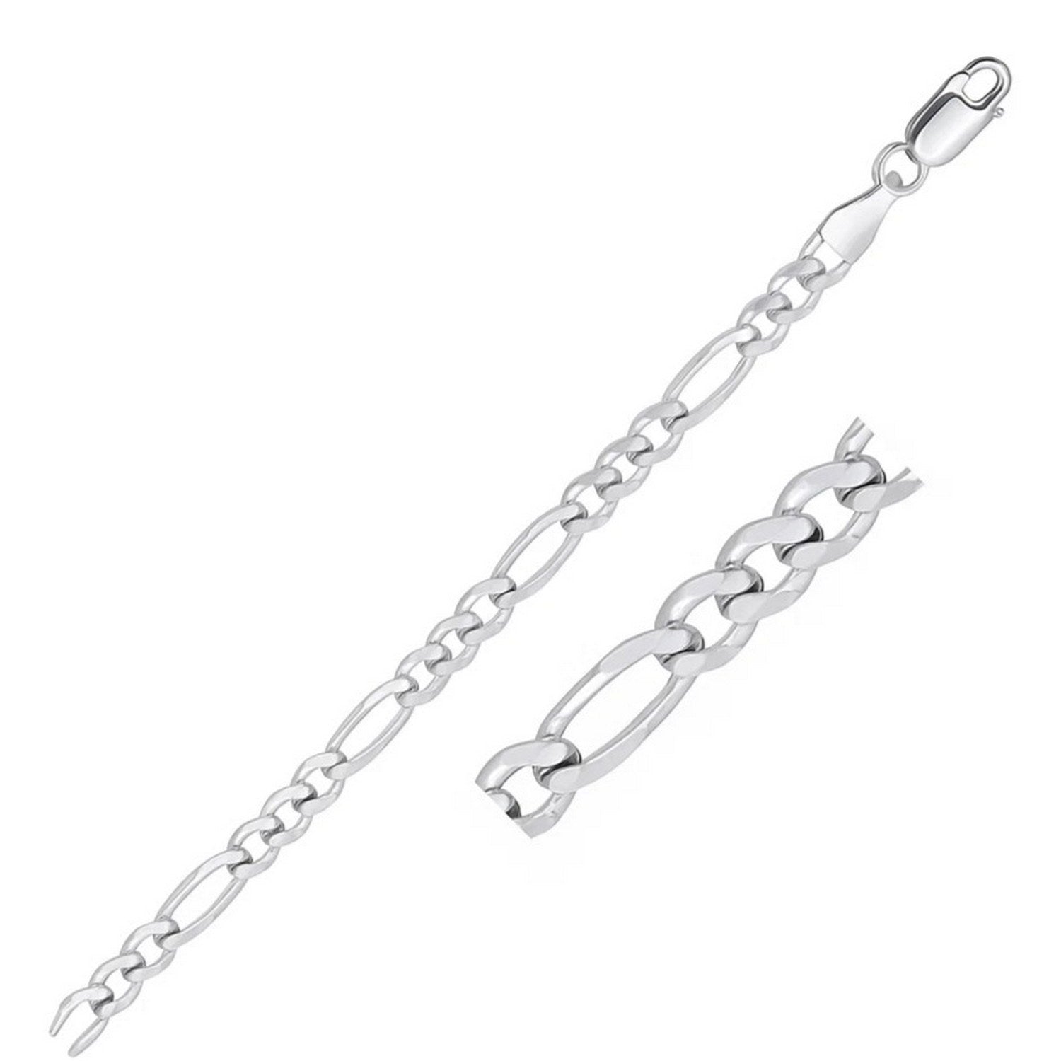 Solid Figaro chain necklace in 14K white gold, 6.00mm