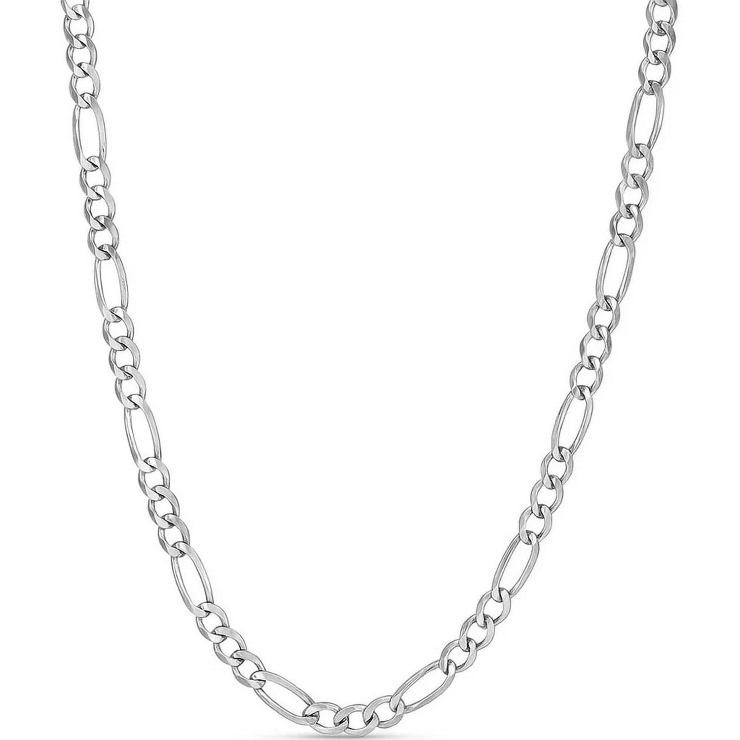 Solid Figaro chain necklace in 14K white gold, 6.00mm — link detail