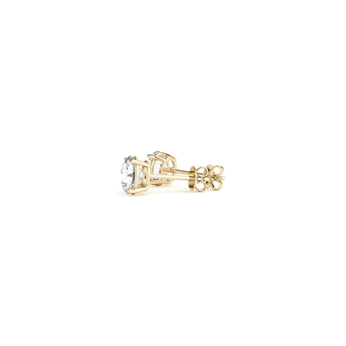 Side view of 1.00 ct lab-grown diamond stud earrings in 14K yellow gold, posts and backs — DEEVE