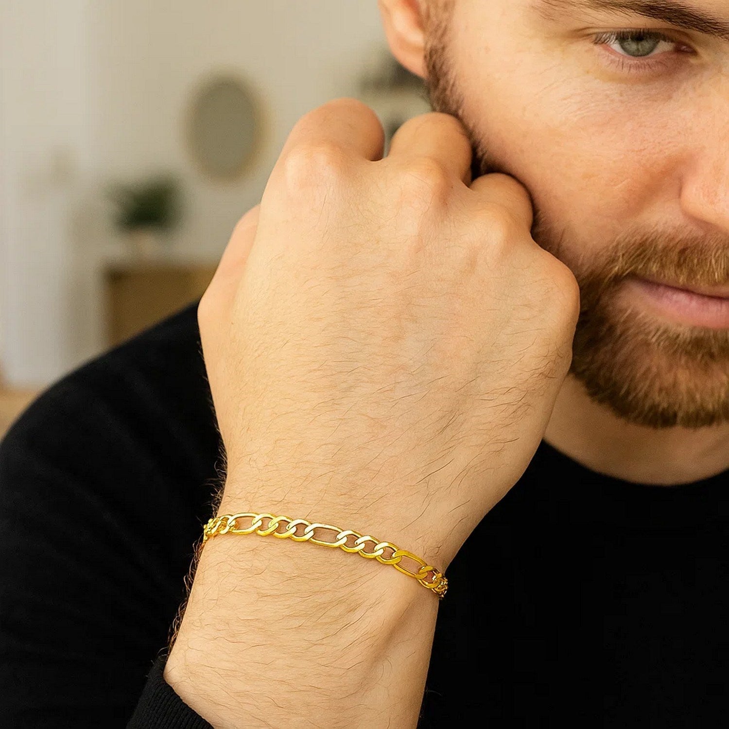 14K Solid Gold Figaro Chain Bracelet - 3.80 mm