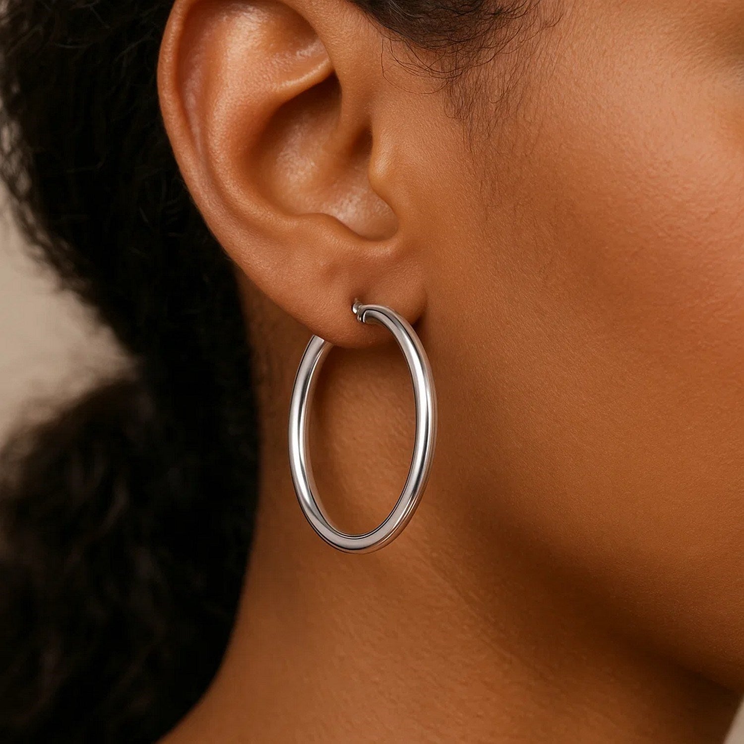 Classic Polished Hoop Earrings in 14K White Gold, 4x40mm