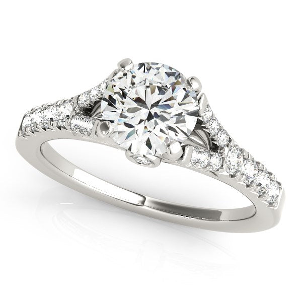 Round Cut Diamond Engagement Ring in 14K White Gold | Split Shank | 1.33 cttw