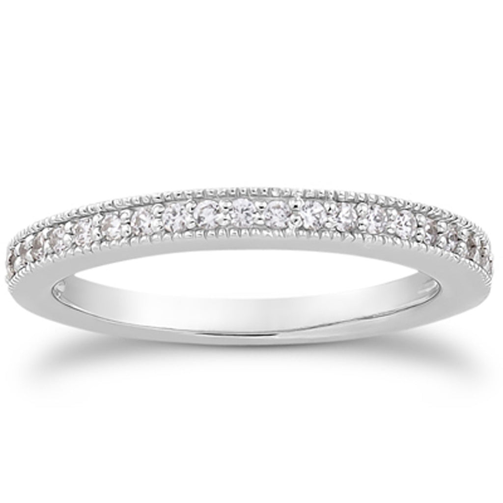 Pavé Diamond Milgrain Wedding Band in 14K White Gold, 0.23 Ct