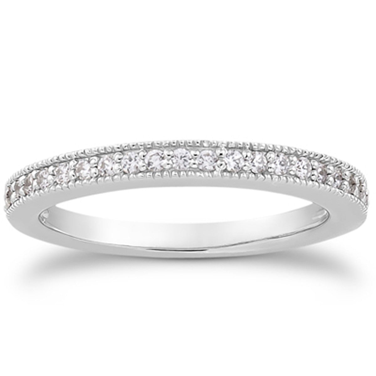 Pavé Diamond Milgrain Wedding Band in 14K White Gold | 0.23 Ct