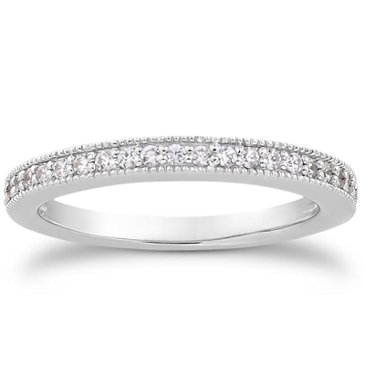 Pavé Diamond Milgrain Wedding Band in 14K White Gold, 0.23 Ct