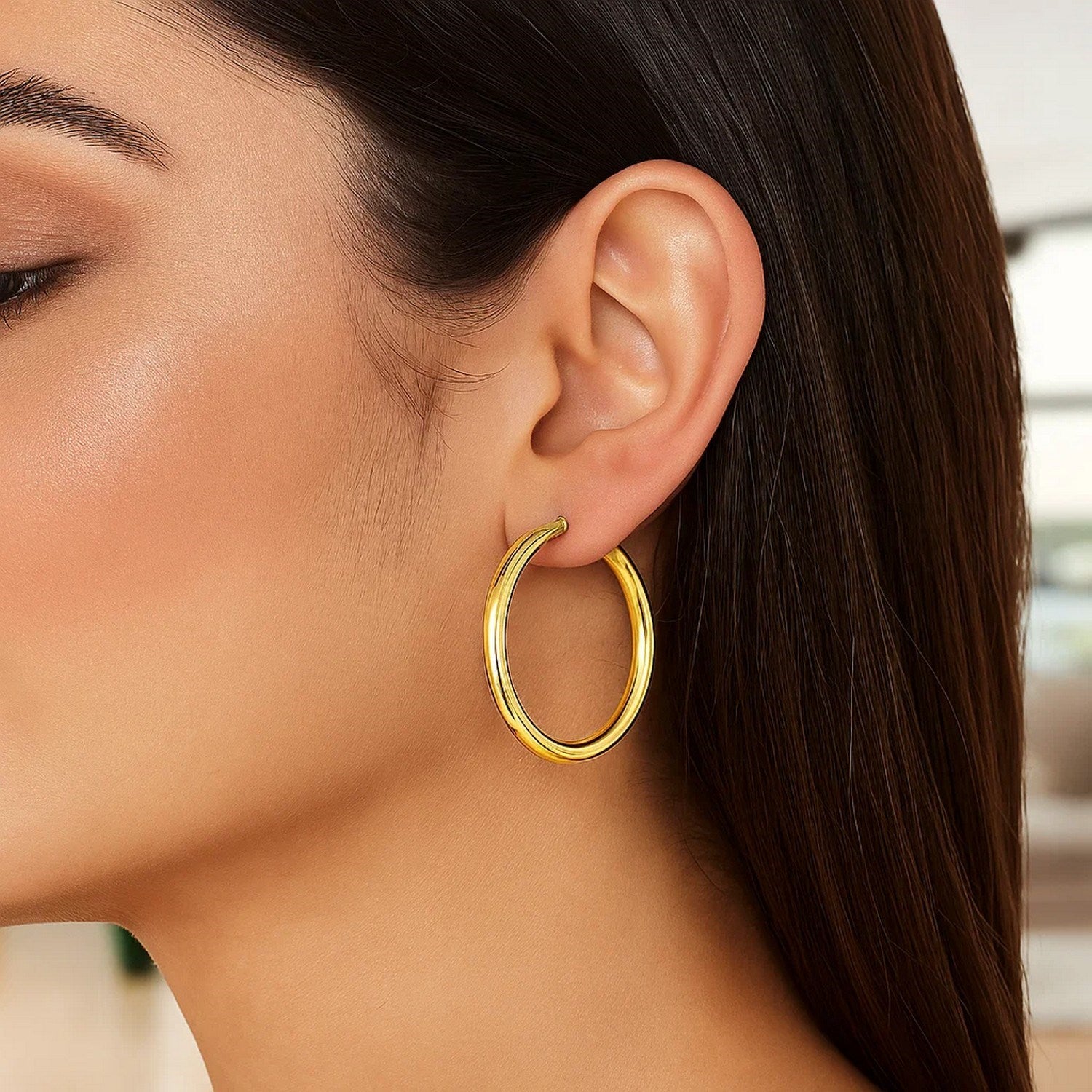 Wide Polished Hoop Earrings in 14K Gold | 4x40mm